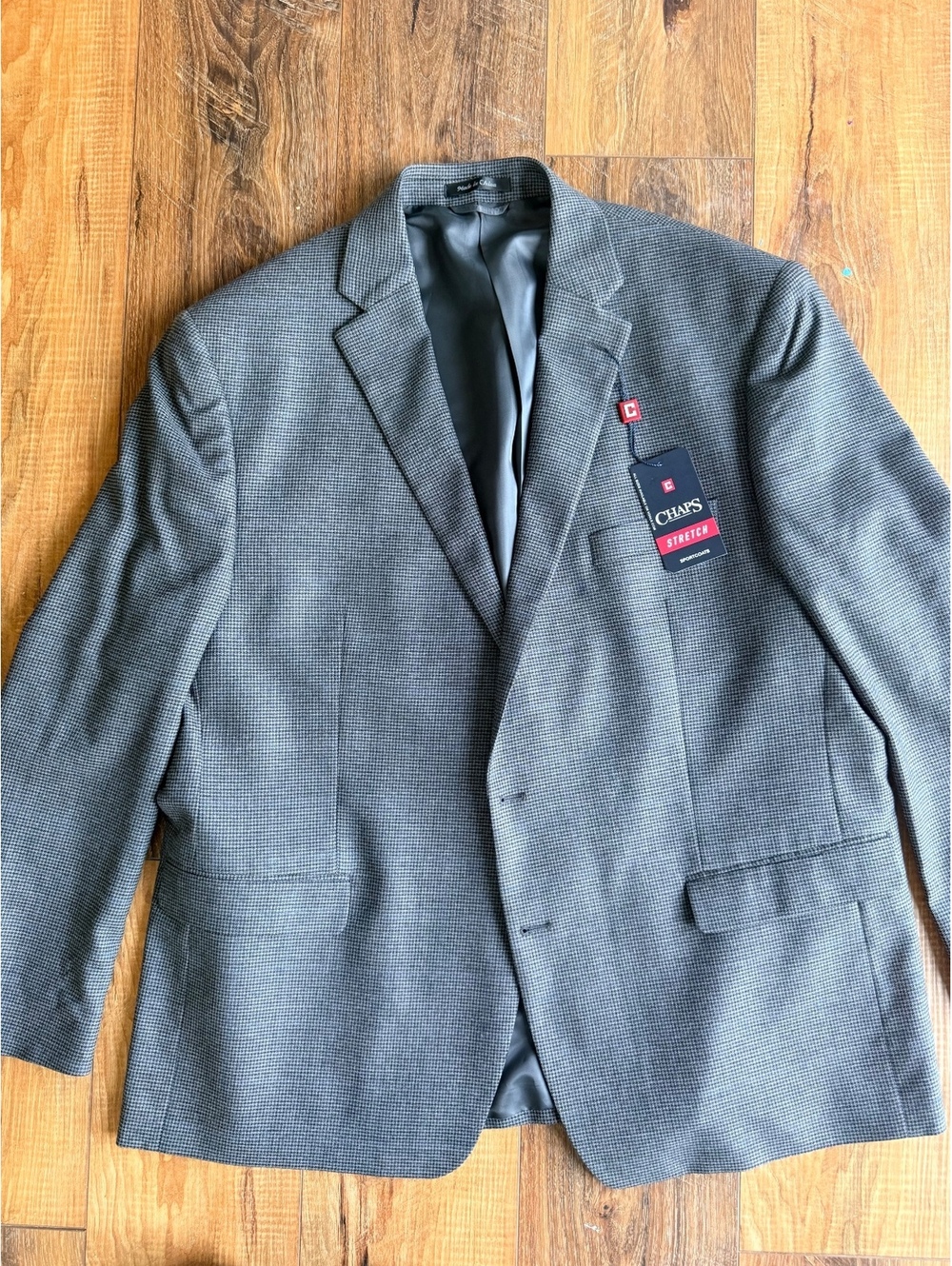 CHAPS Men’s 48R Stretch Blazer Gray Houndstooth Sport Coat NWT